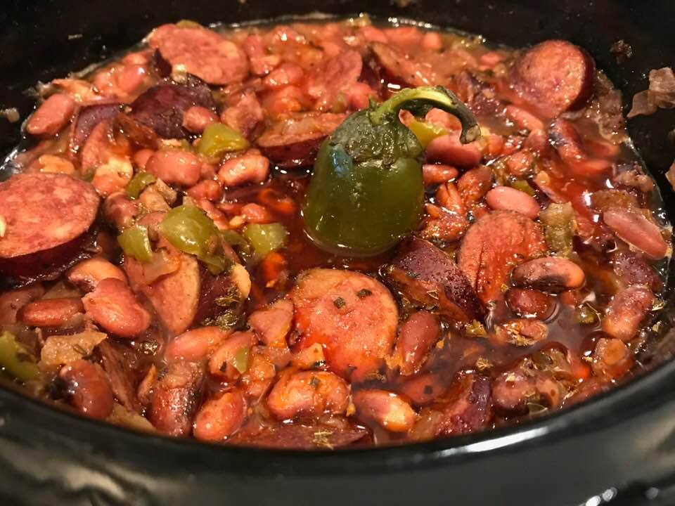 anasazi beans sausage and rice and jalapeno